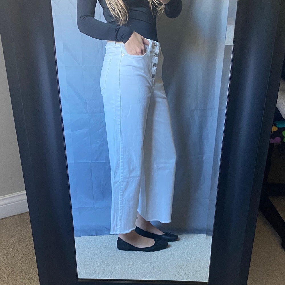 Elegant Banana Republic 29/8 White Button Fly Wide-Leg Crop Jeans - Picture 3 of 9
